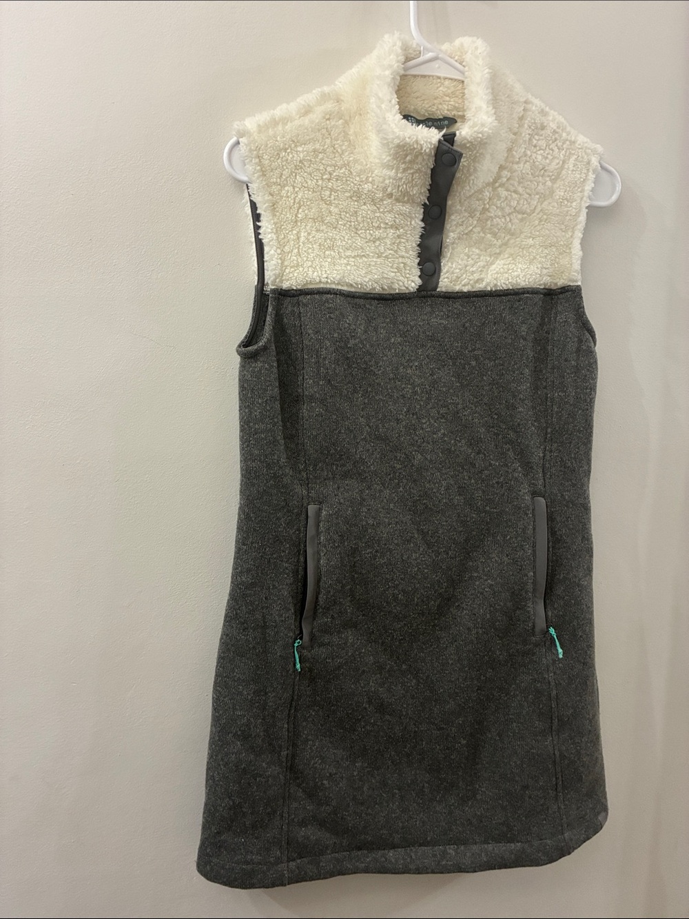 Title Nine Gray Fleece Dress with Cream Sherpa Neck - small - outdoor